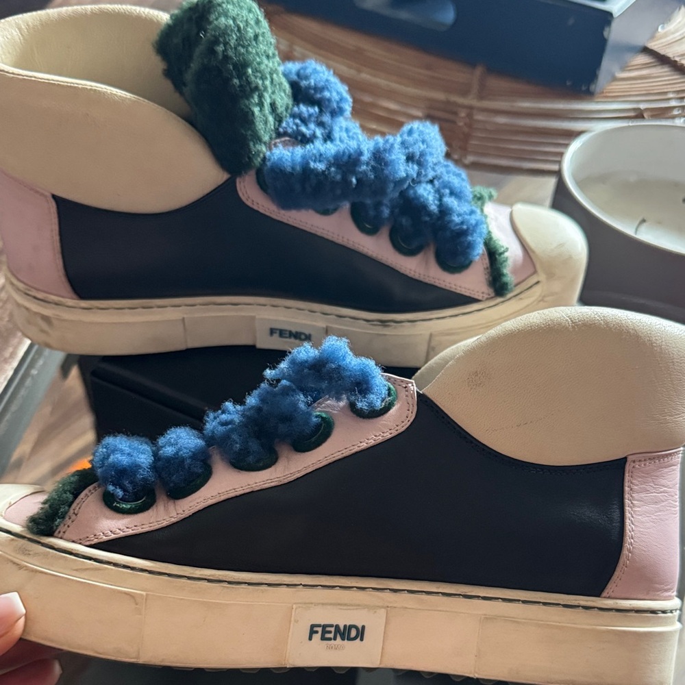 Fendi Black and Pink Sneakers with Blue and Green Details
